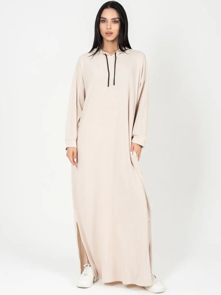 Damen Maxikleid mit Kapuze und seitlichen Schlitzen Heidi-Mode