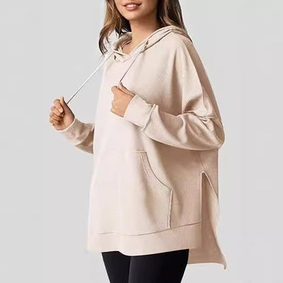 Damen Oversized Kapuzenpullover mit praktischen Eingrifftaschen und hochwertigem Strukturstoff Heidi-Mode