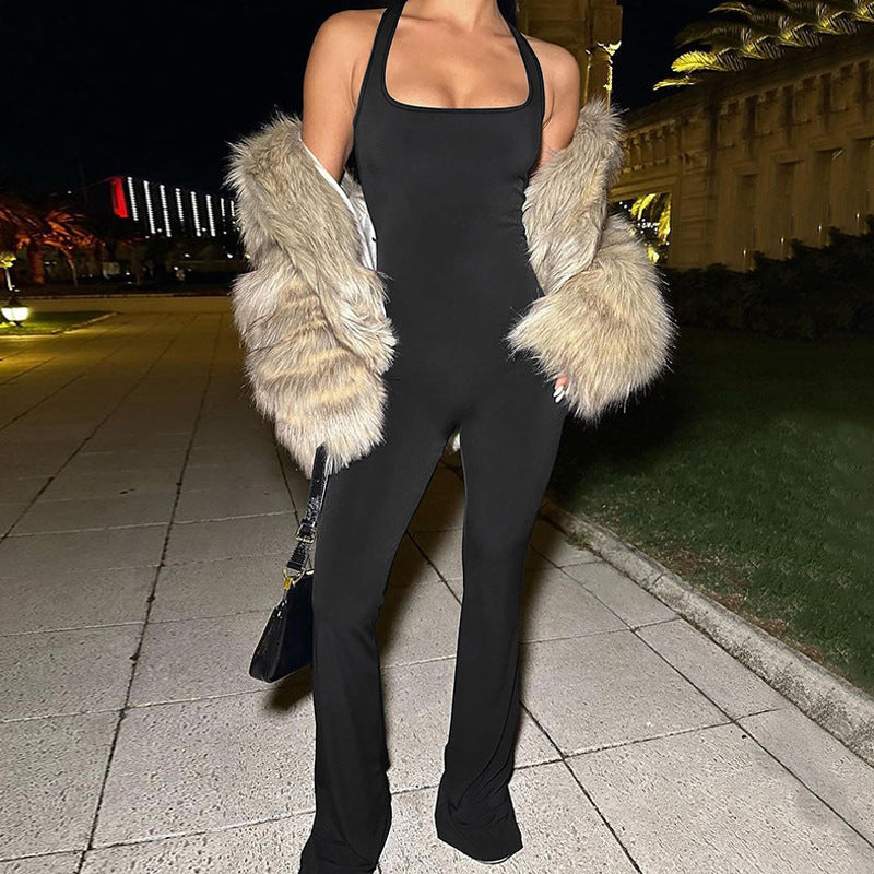 Damen eleganter Jumpsuit mit raffiniertem Rückenausschnitt und bequemen Beinen Heidi-Mode