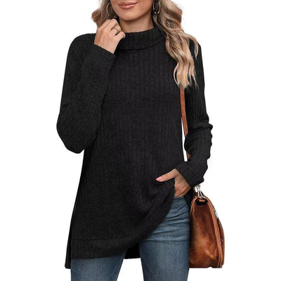 Damen lässiger Rollkragenpullover mit strukturiertem Design und asymmetrischem Saum Heidi-Mode