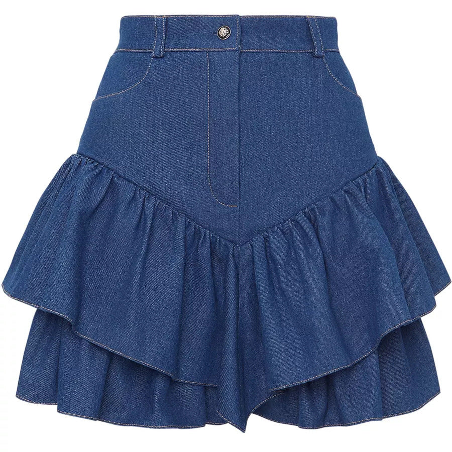 Damen Jeansrock mit Rüschendetails und hohem Bund Heidi-Mode