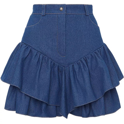 Damen Jeansrock mit Rüschendetails und hohem Bund Heidi-Mode