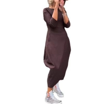 Damen elegantes Midi-Kleid mit asymmetrischem Schnitt und Rückenausschnitt Heidi-Mode