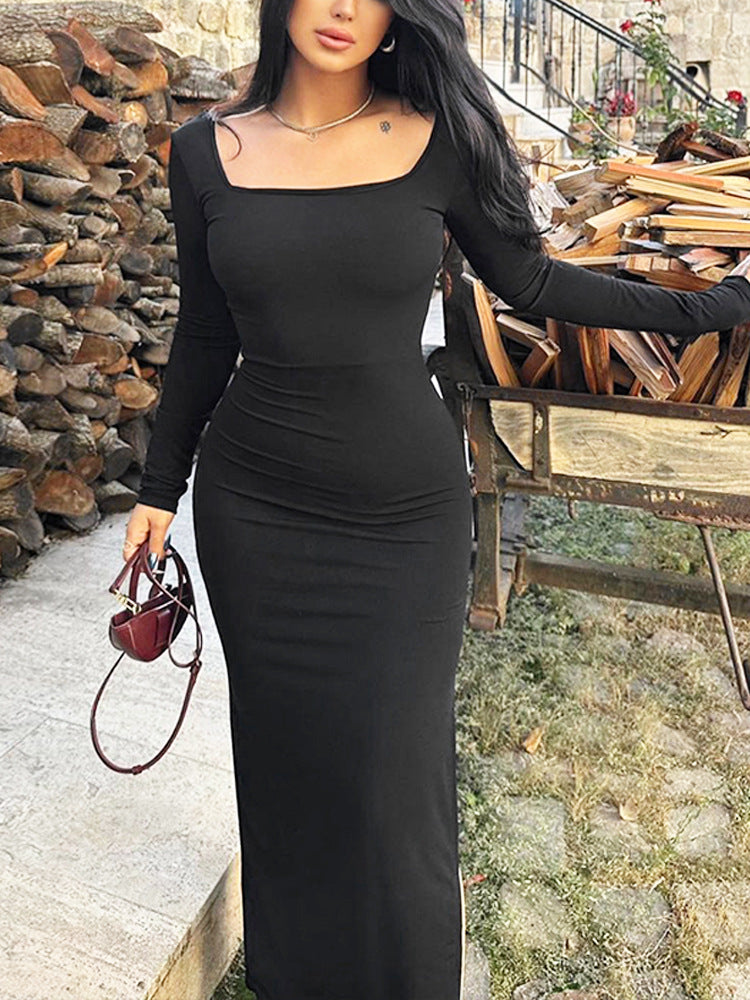 Damen Maxi-Kleid mit schickem quadratischem Ausschnitt und taillierter Silhouette Heidi-Mode