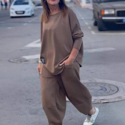 Damen lässiges Lounge-Set mit weit geschnittenem Oberteil und komfortabler Hose Heidi-Mode