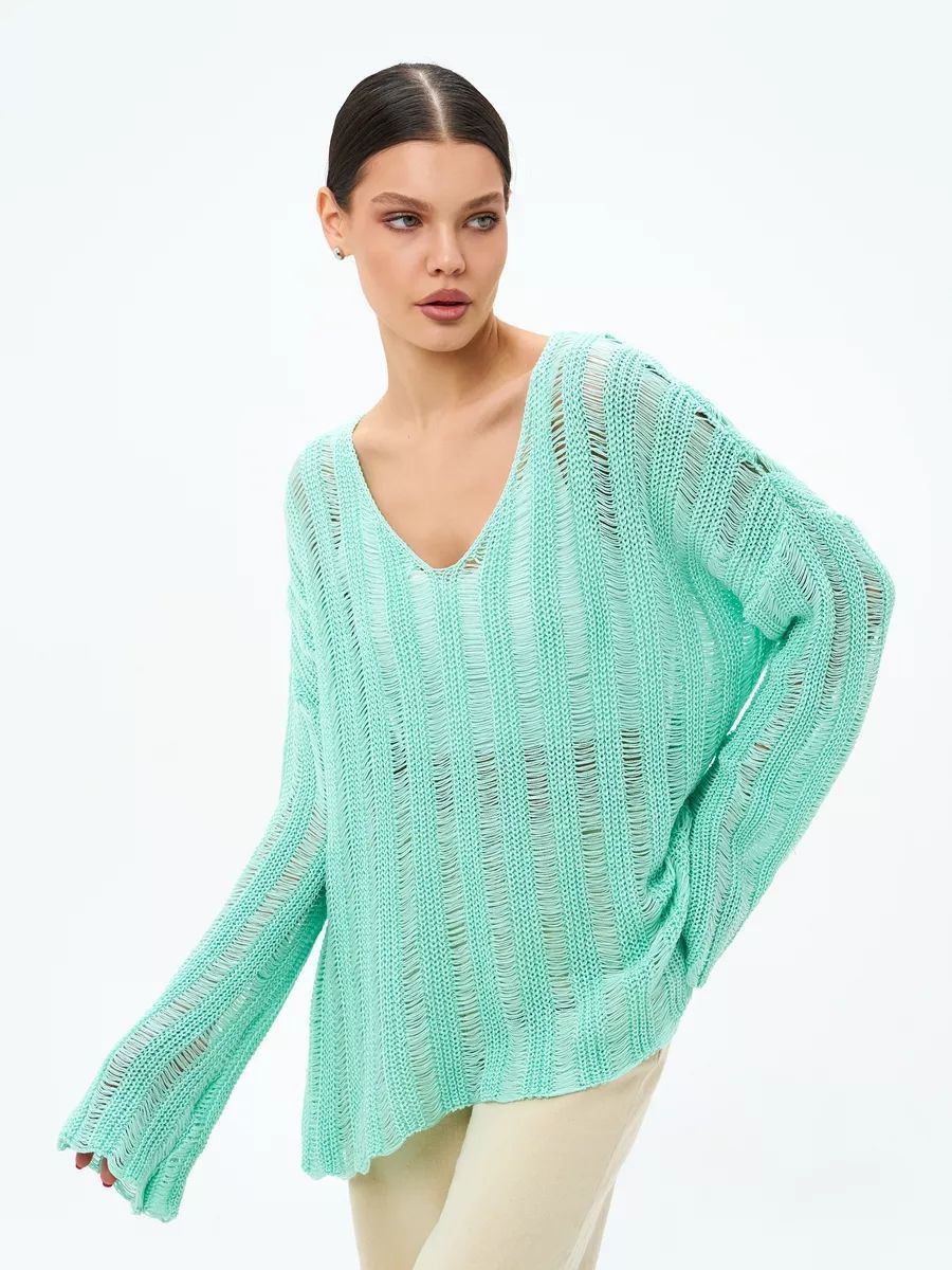 Damen Übergröße Pullover aus leichtem Strickmaterial mit raffiniertem Lochmuster Heidi-Mode