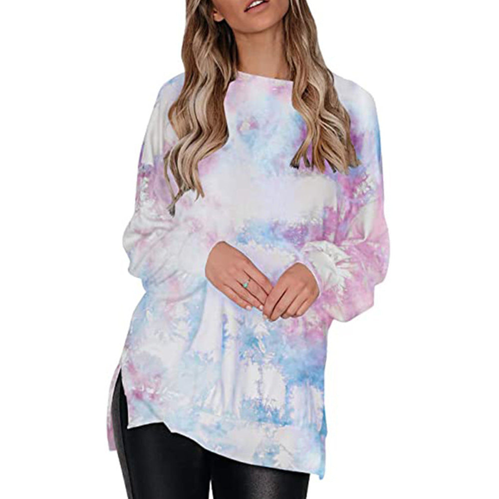 Damen lässiges Sweatshirt mit modernem Tie-Dye-Muster und asymmetrischem Saum Heidi-Mode