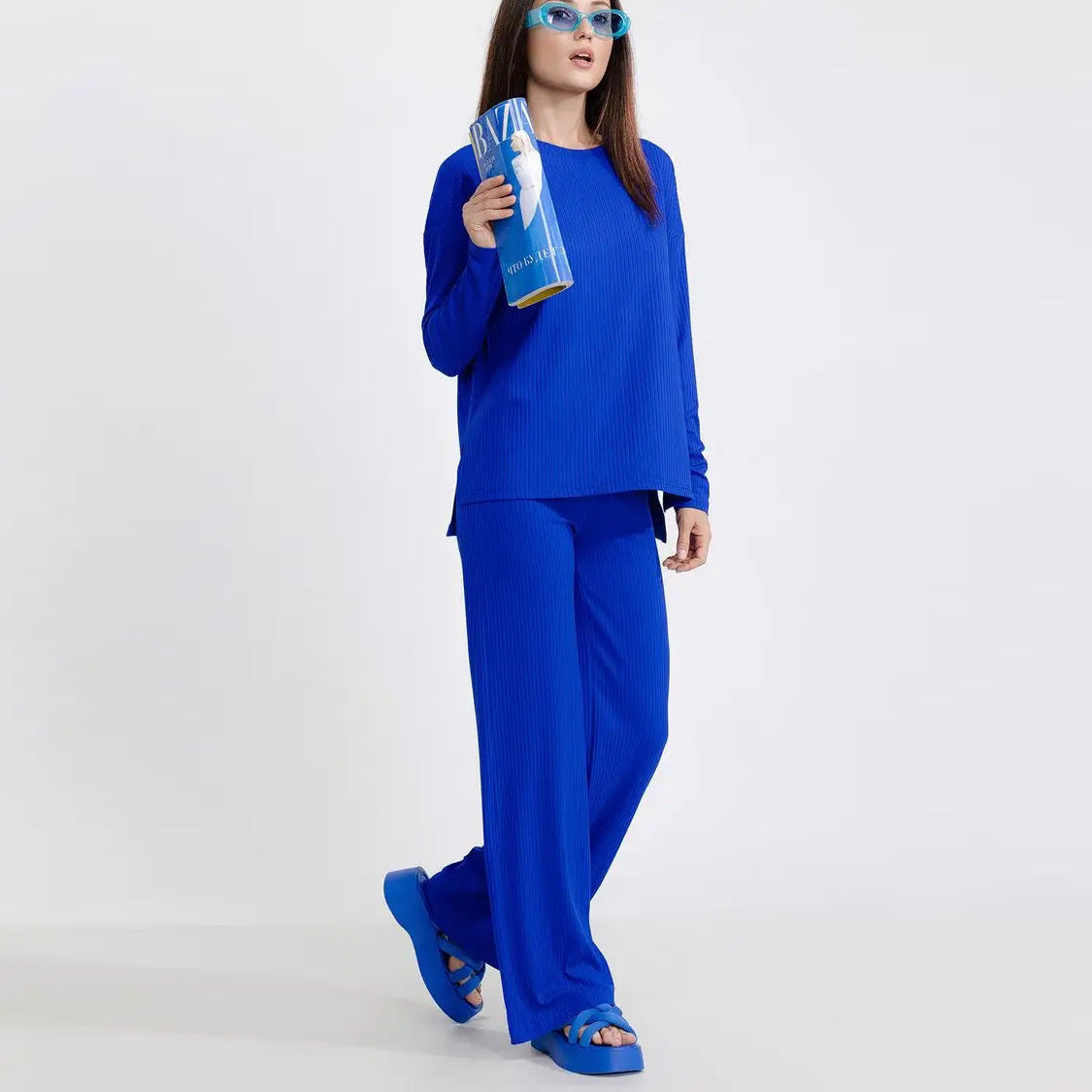 Damen lässiges Strick-Set mit Zopfstruktur und weitem Schnitt Heidi-Mode