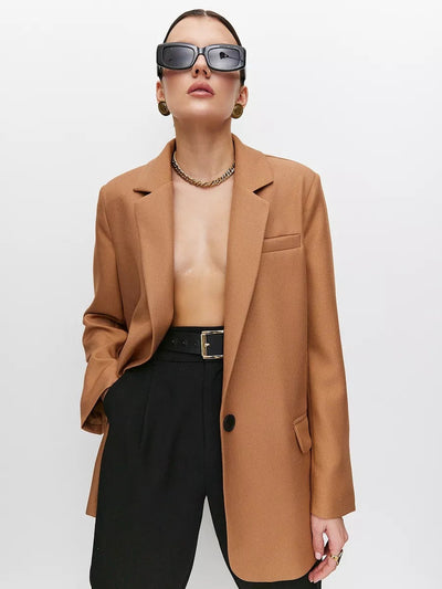 Damen eleganter Oversized Blazer mit feiner Textur und minimalistischer Knopfleiste Heidi-Mode