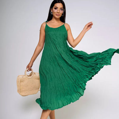 Damen luftiges Maxikleid mit Trägern und lässigem Faltenwurf Heidi-Mode