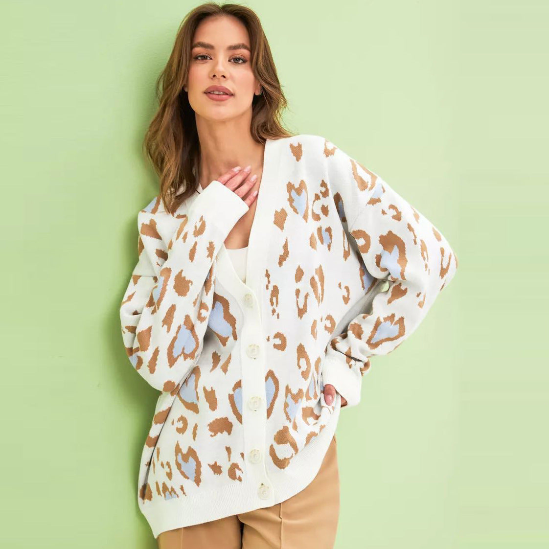 Damen stylischer Strickcardigan mit buntem Muster und lockerem Schnitt Heidi-Mode