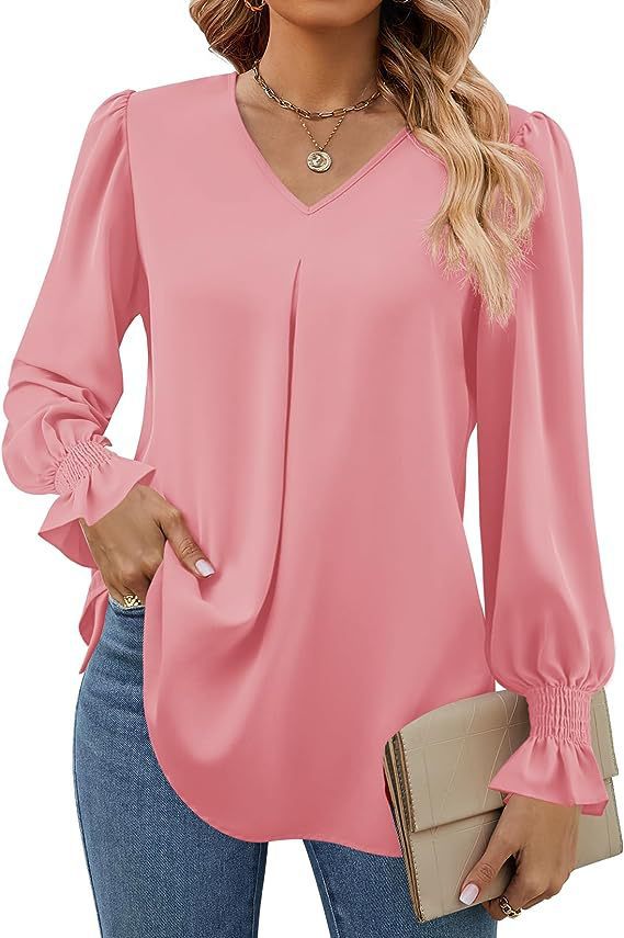 Damen Elegante Bluse mit V-Ausschnitt und Puffärmel Heidi-Mode
