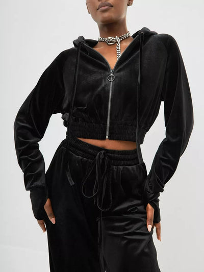 Damen Freizeit-Veloursset mit tailliertem Hoodie und geräumiger Hose Heidi-Mode