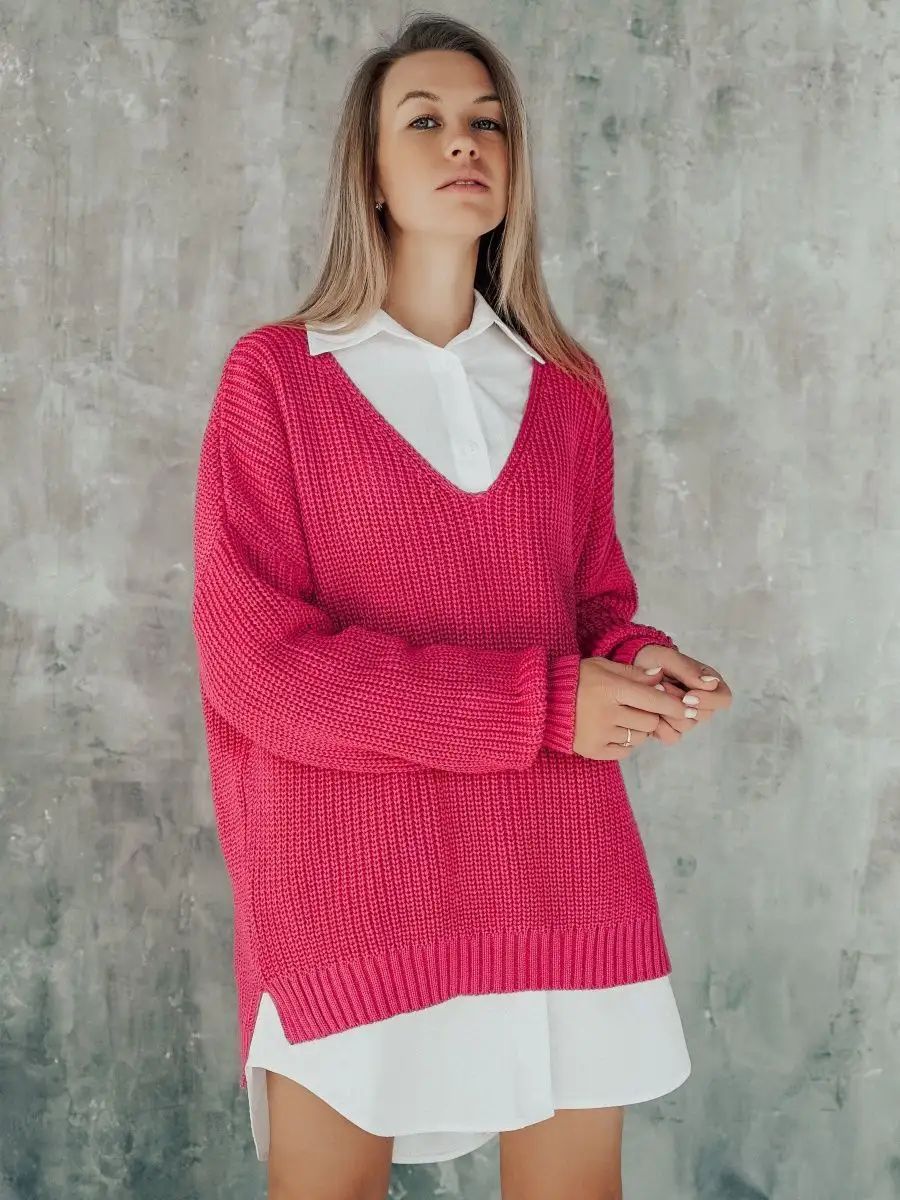 Damen Oversized Strickpullover mit asymmetrischem Ausschnitt und breiten Rippstrickdetails Heidi-Mode