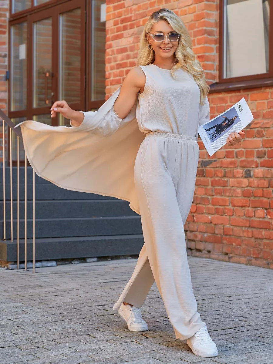Damen legerer Jumpsuit mit offenem Ärmel und elastischem Taillengürtel Heidi-Mode