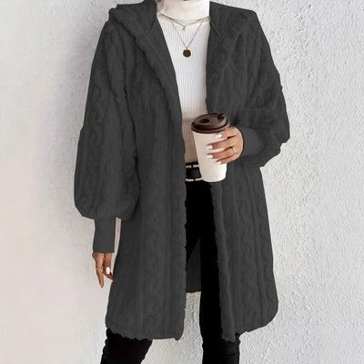 Damen lässige Kapuzenjacke aus strapazierfähigem Fleece mit voluminösen Ärmeln Heidi-Mode