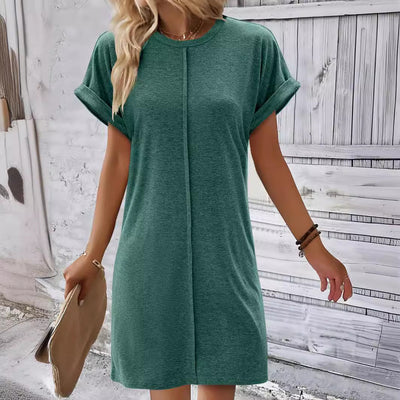 Damen T-Shirt-Kleid mit lässigem Schnitt und umgeschlagenen Ärmeln Heidi-Mode