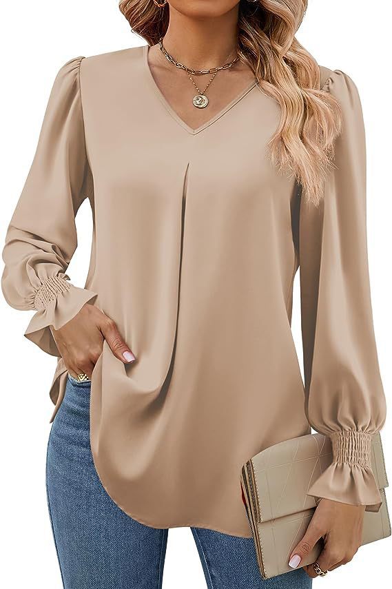 Damen Elegante Bluse mit V-Ausschnitt und Puffärmel Heidi-Mode