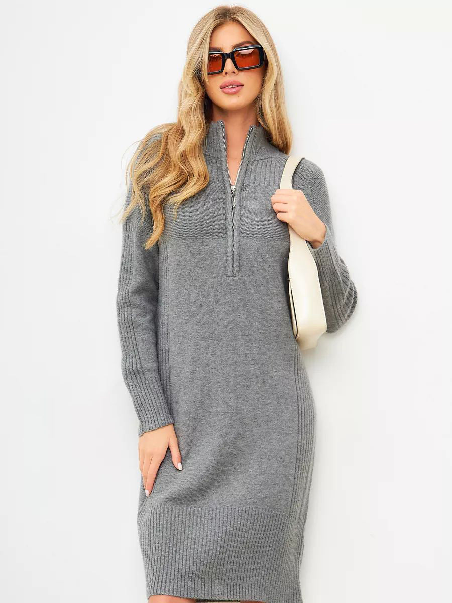 Damen Strickkleid mit kurzem Reißverschluss und lässigem Raglan-Schnitt Heidi-Mode