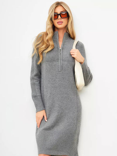 Damen Strickkleid mit kurzem Reißverschluss und lässigem Raglan-Schnitt Heidi-Mode