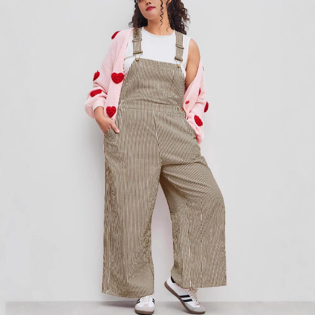 Damen Lässige weite Latzhose mit Streifenmuster Heidi-Mode