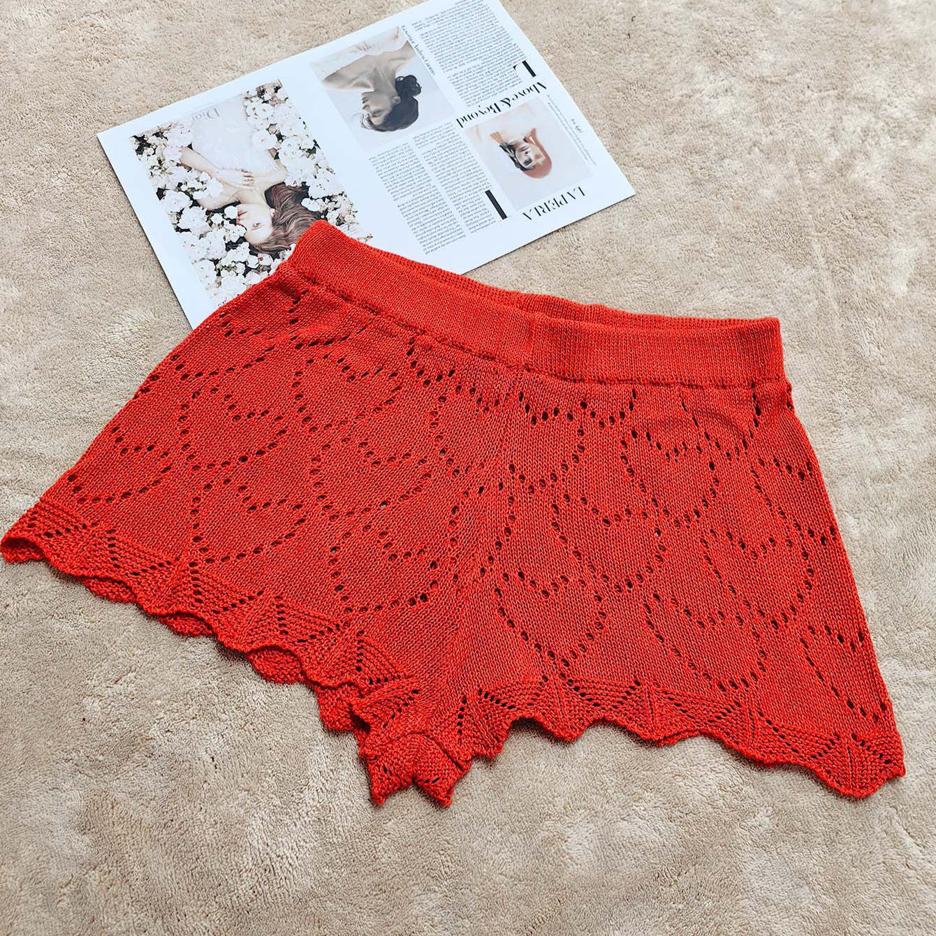 Damen luftige Häkelshorts mit eleganter Lochmusterstruktur Heidi-Mode