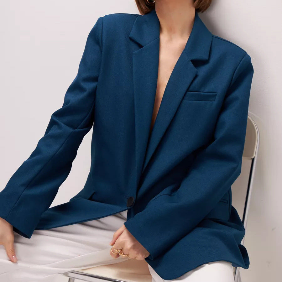 Damen eleganter Oversized Blazer mit feiner Textur und minimalistischer Knopfleiste Heidi-Mode