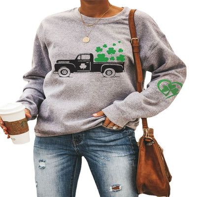 Damen lässiger Sweatshirt mit exklusivem Kleeblatt-Design Heidi-Mode