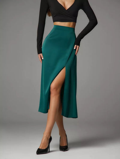 Damen Midirock mit sexy Schlitz und edlem Leoprint Heidi-Mode