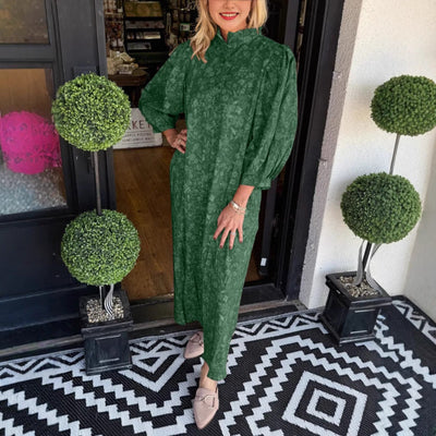 Damen Maxi-Hemdkleid mit botanischem Druck und eleganten Puffärmeln Heidi-Mode