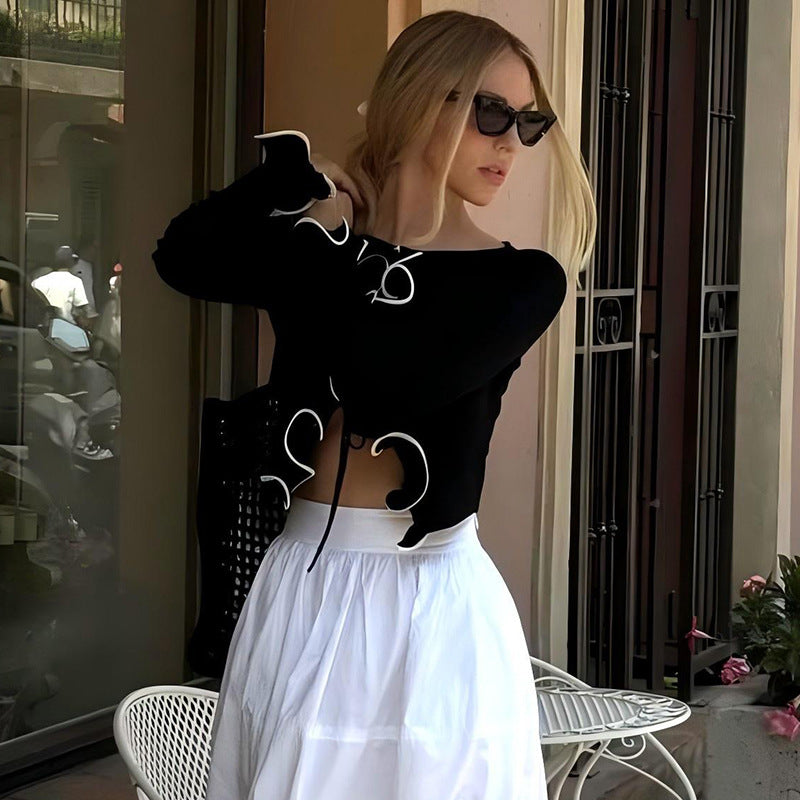 Damen cropped Oberteil mit schicker Raffung und langem Arm Heidi-Mode