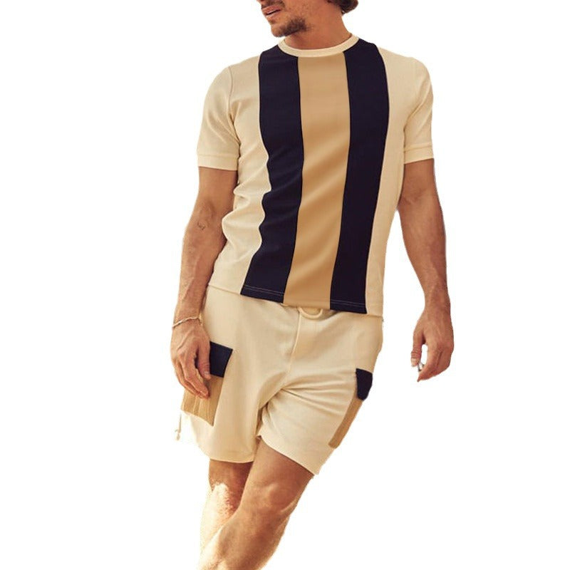 Herren modernes Freizeit-Set mit kontrastierenden Streifen Aliams