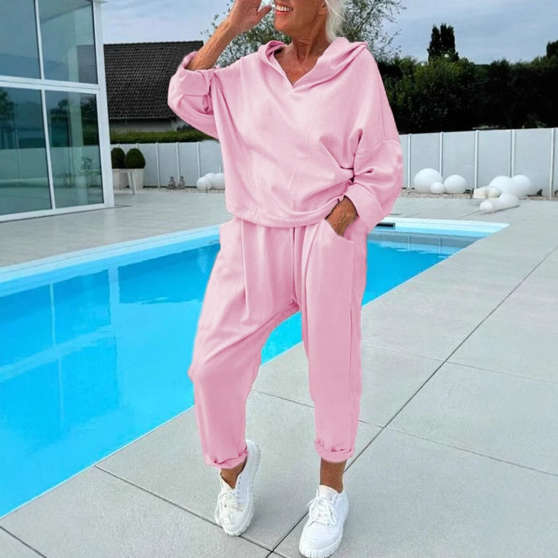 Damen lässiges Sweat-Outfit mit Kapuze und praktischen Taschen Heidi-Mode