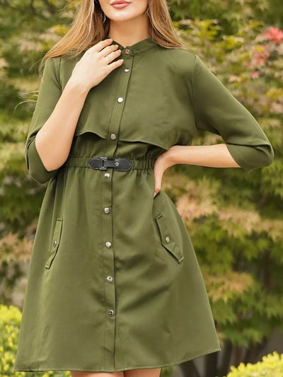 Damen Hemdblusenkleid mit Gürteldesign und praktischen Taschen Heidi-Mode