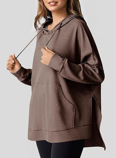 Damen Oversized Kapuzenpullover mit praktischen Eingrifftaschen und hochwertigem Strukturstoff Heidi-Mode