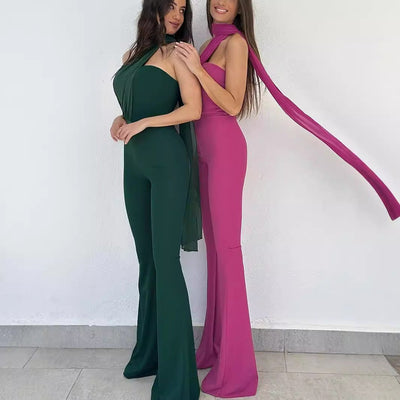 Damen eleganter Einteiler mit asymmetrischem Ausschnitt und schwingendem Saum Heidi-Mode