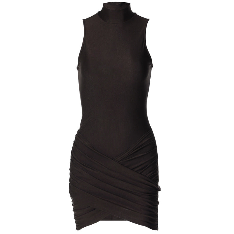 Damen figurbetontes Wickelkleid mit hohem Kragen und Rüschendetails Heidi-Mode