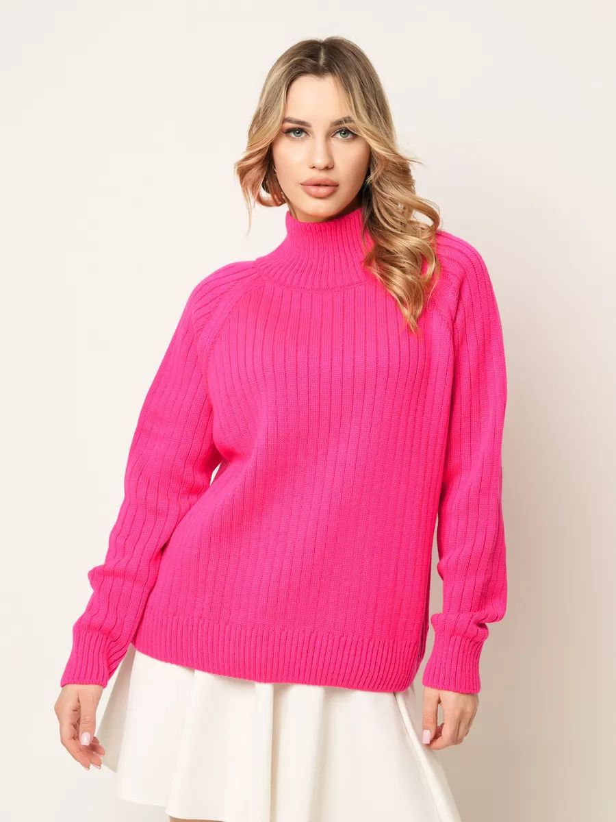 Damen kuscheliger Strickpullover mit hohem Kragen und feiner Rippstruktur Heidi-Mode