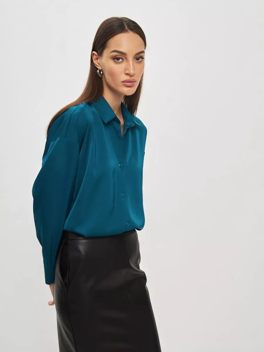 Damen Elegantes Blusenoberteil aus hochwertigem Satin Heidi-Mode