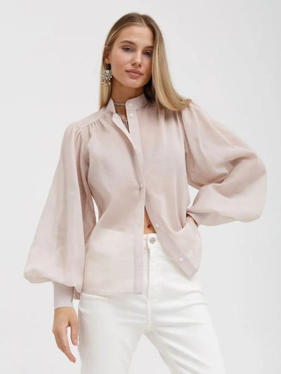 Damen Elegante Bluse mit voluminösen Puffärmeln und transparentem Stoff Heidi-Mode