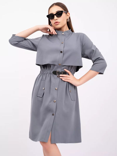 Damen Hemdblusenkleid mit Gürteldesign und praktischen Taschen Heidi-Mode