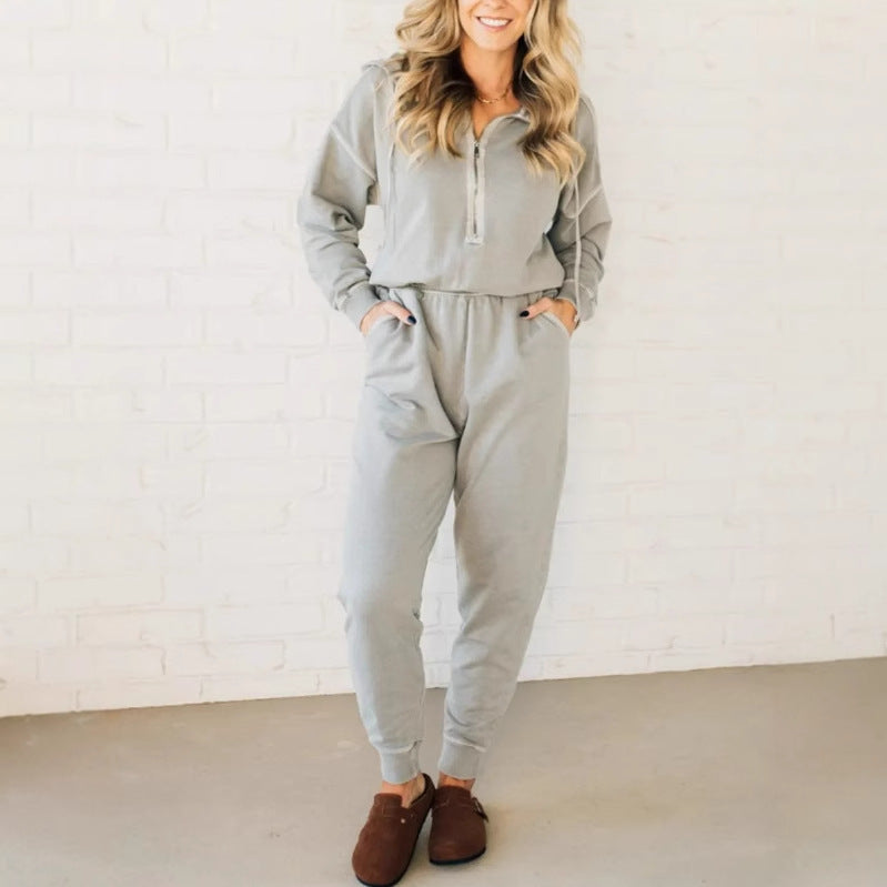Damen Freizeit-Jumpsuit mit kurzem Reißverschluss und praktischem Gummizug Heidi-Mode