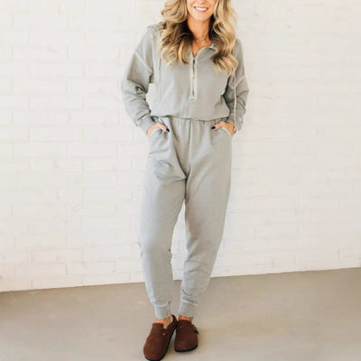 Damen Freizeit-Jumpsuit mit kurzem Reißverschluss und praktischem Gummizug Heidi-Mode