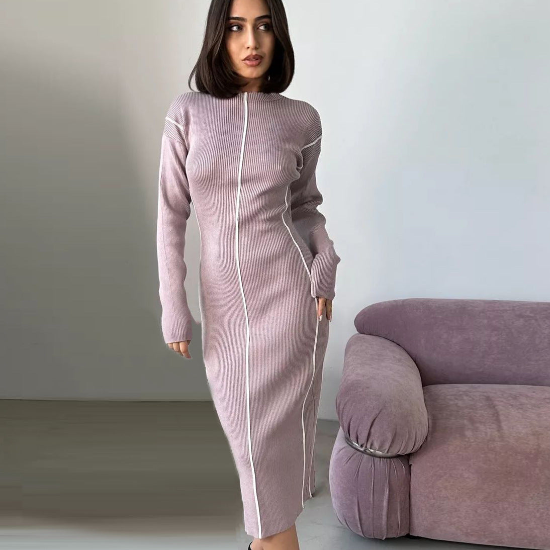 Damen elegantes Strickkleid mit sportlichem Reißverschluss und schmeichelndem Schnitt Heidi-Mode