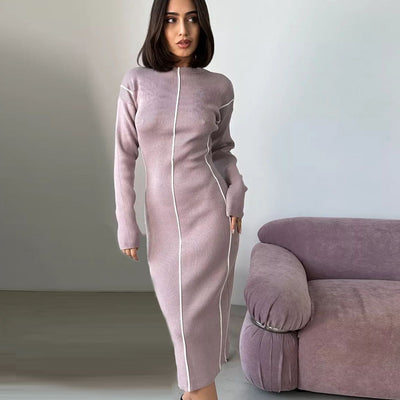 Damen elegantes Strickkleid mit sportlichem Reißverschluss und schmeichelndem Schnitt Heidi-Mode