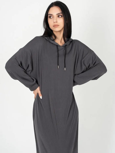 Damen Maxikleid mit Kapuze und seitlichen Schlitzen Heidi-Mode