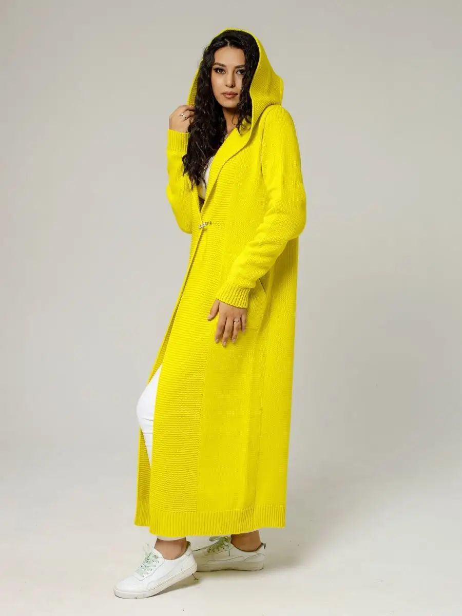 Damen Strickmantel mit Kapuze und seitlichen Taschen Heidi-Mode