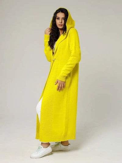 Damen Strickmantel mit Kapuze und seitlichen Taschen Heidi-Mode