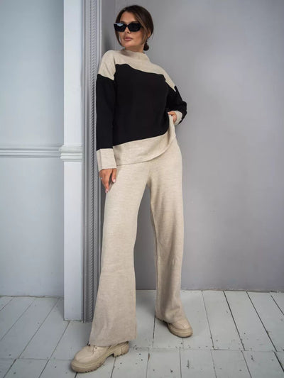 Damen kuscheliges Strick-Ensemble mit hohem Kragen und weitem Schnitt Heidi-Mode