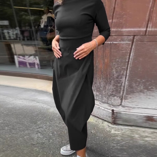 Damen elegantes Midi-Kleid mit asymmetrischem Schnitt und Rückenausschnitt Heidi-Mode